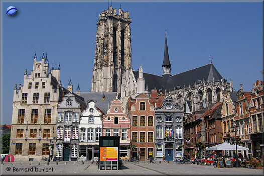 Mechelen : the Main Square and St.Rombaut cathedral