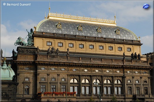 Prague : the golden roof of National Theatre (Národní divadlo)