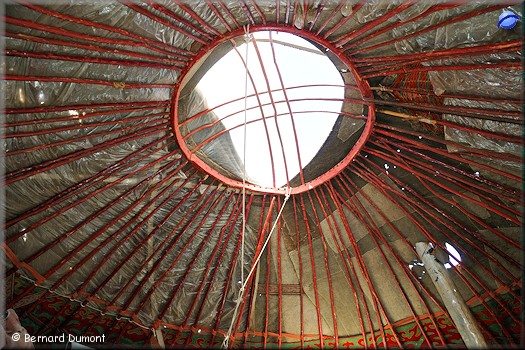 Inside a yurt : the crown (tündük in Kyrgyz)
